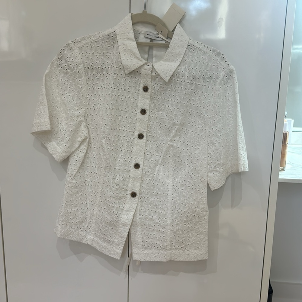 Rebecca Taylor Women's Lea Eyelet Short Sleeve Blouse Size 6 - Picture 4 of 10